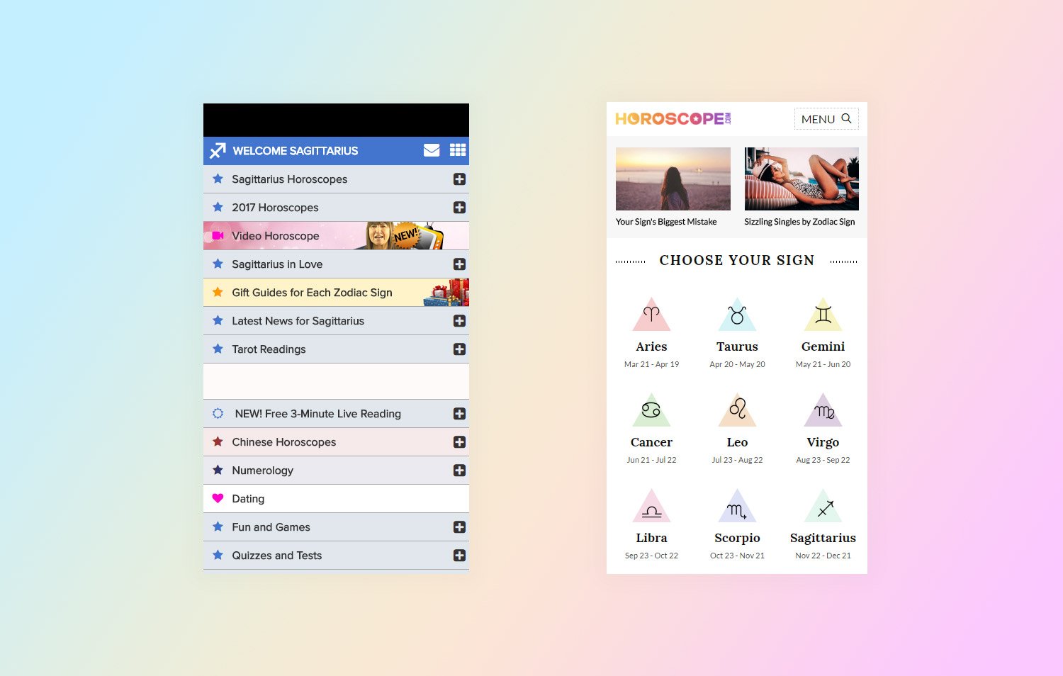 Old and new Mobile Horoscope.com